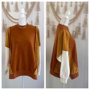 Reverse Terry pieced sweatshirt terracotta yellow cream Free People vibes small